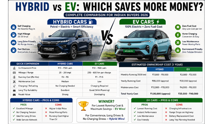 Hybrid vs EV: Kaunsi Car рдЬреНрдпрд╛рджрд╛ рдкреИрд╕реЗ рдмрдЪрд╛рддреА рд╣реИ?
